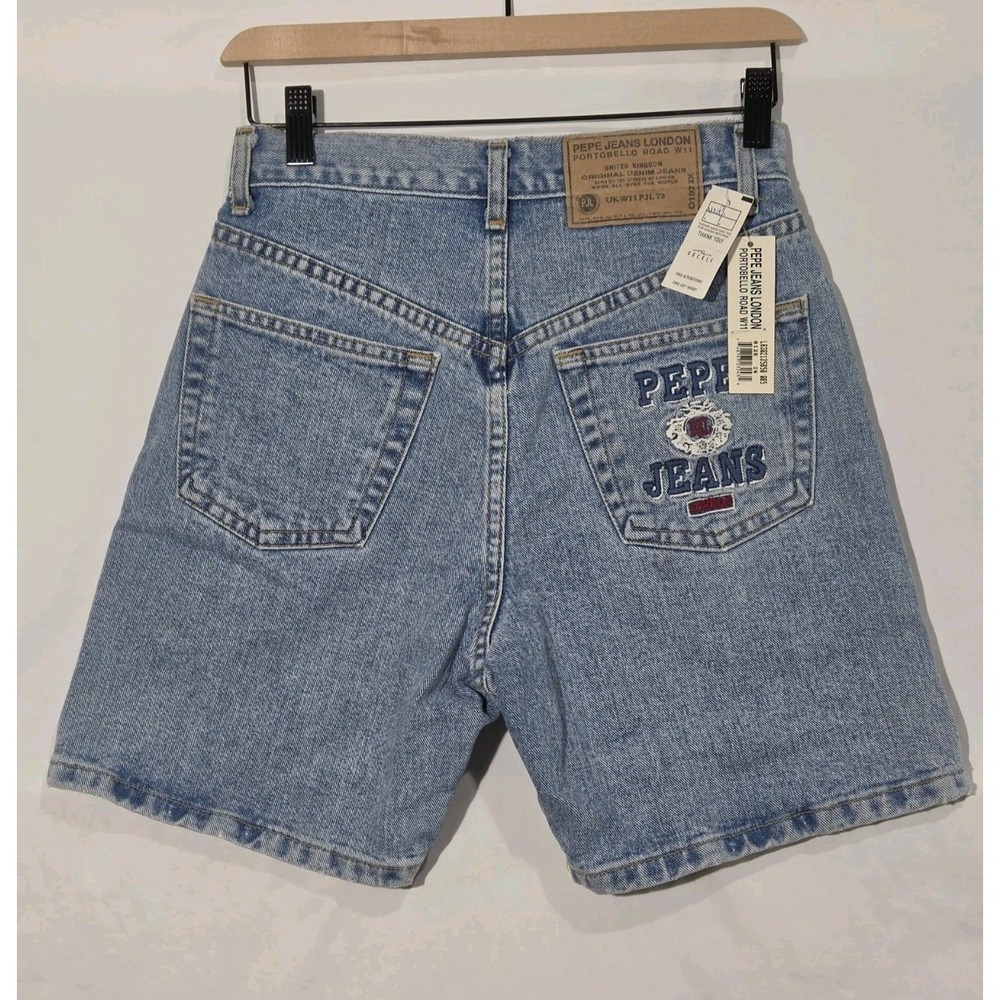 NWT 90s Pepe High Waisted Jean Short Button Fly Jorts Denim Size 26" Pocket Logo